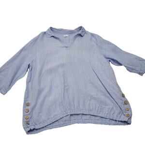 Sigrid Olsen 100% linen popover tunic top button collared minimalist lagenlook